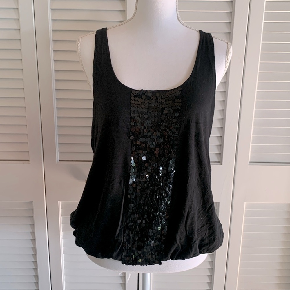 J. Crew Heirloom Black Sequin Tissue Bubble Tank Top Women’s Silk Lined Size M